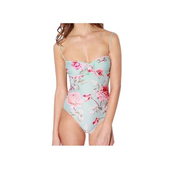 Cyn & Luca One Piece Floral Lace Up Back Swimsuit Sz Medium - Picture 1 of 9